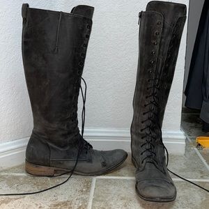 Grey Leather lace up boots